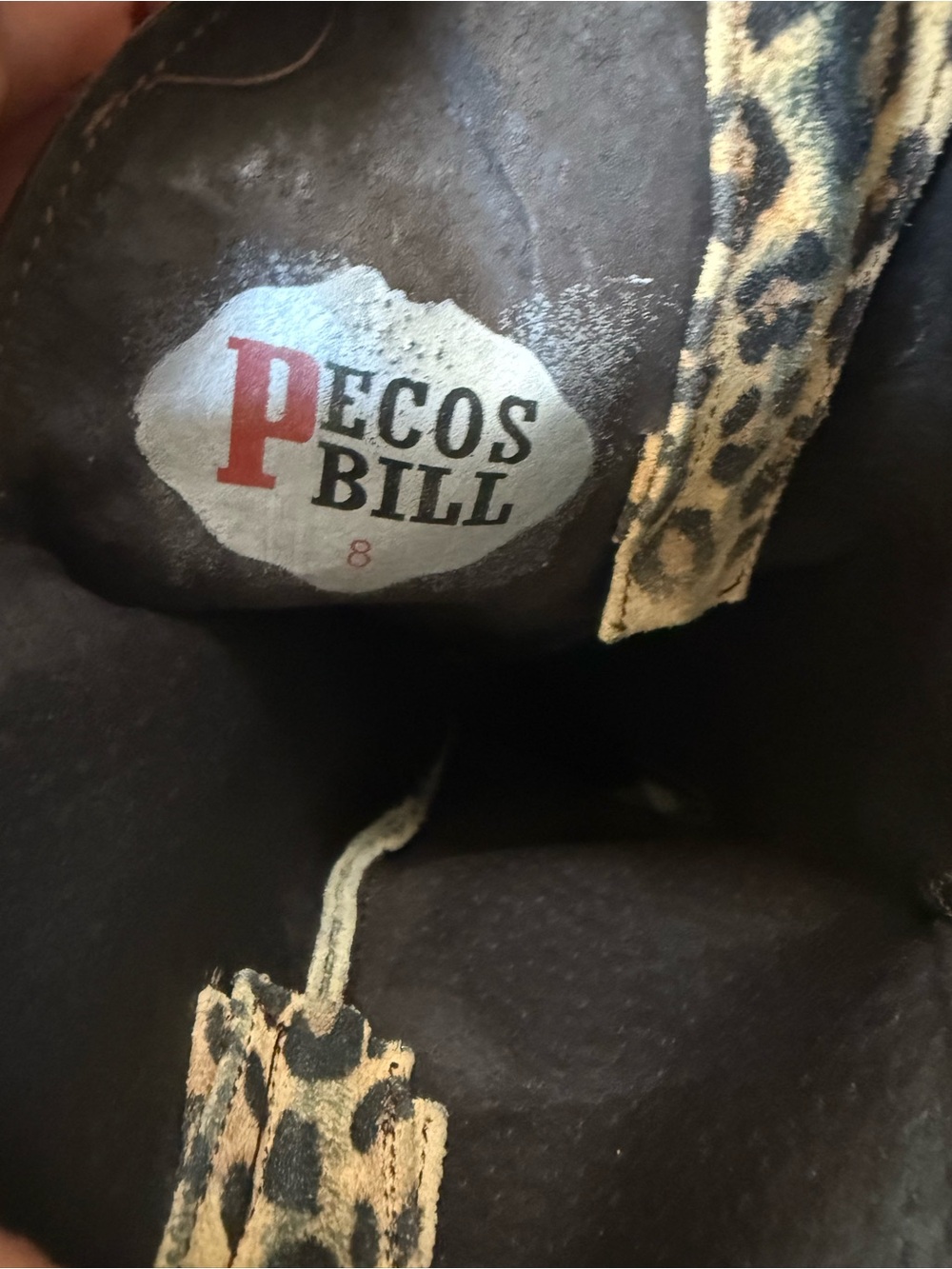 Leopard Print Women's Western Boots by Pecos Bill -Tan Black -Size 8 - Picture 11 of 12